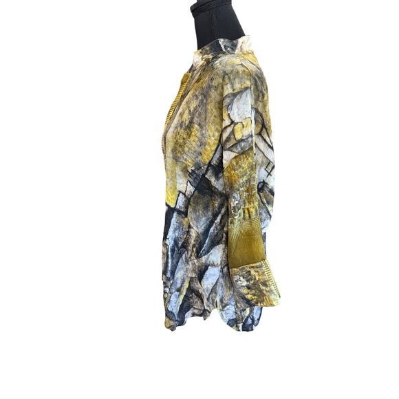 Dilemma New York Abstract Print Lightweight Blouse L Yellow/Gray/Black Artsy - Picture 8 of 11